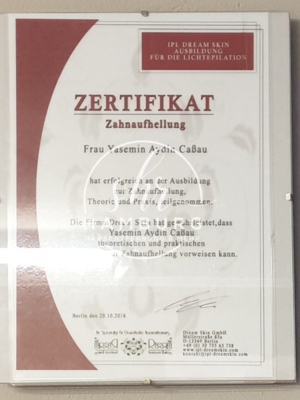 Yasemin - Zertifikat - Zahnaufhellung